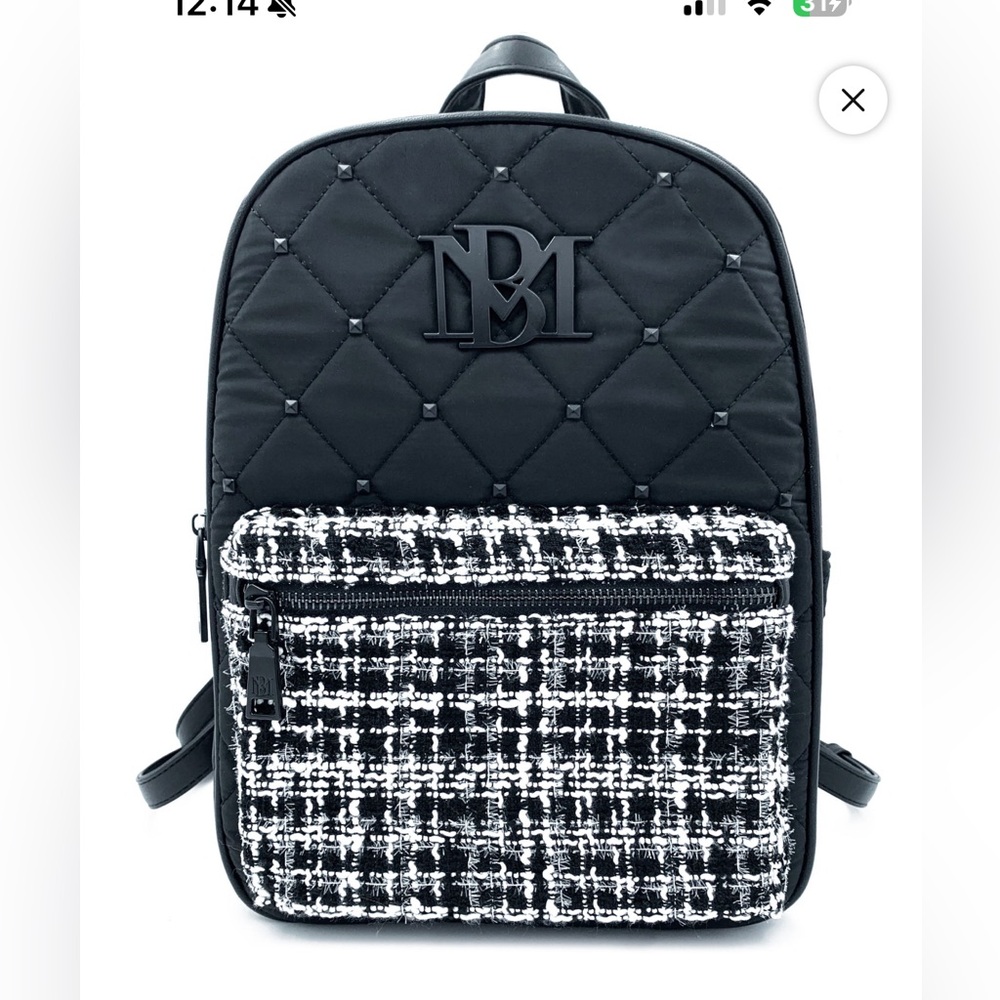 Badgley Mischka Black and White Quilted Backpack